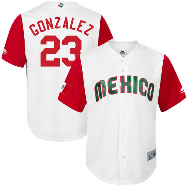 customized Men Mexico Baseball #23 Adrian Gonzalez M White 2017 World Baseball Classic Replica Jersey